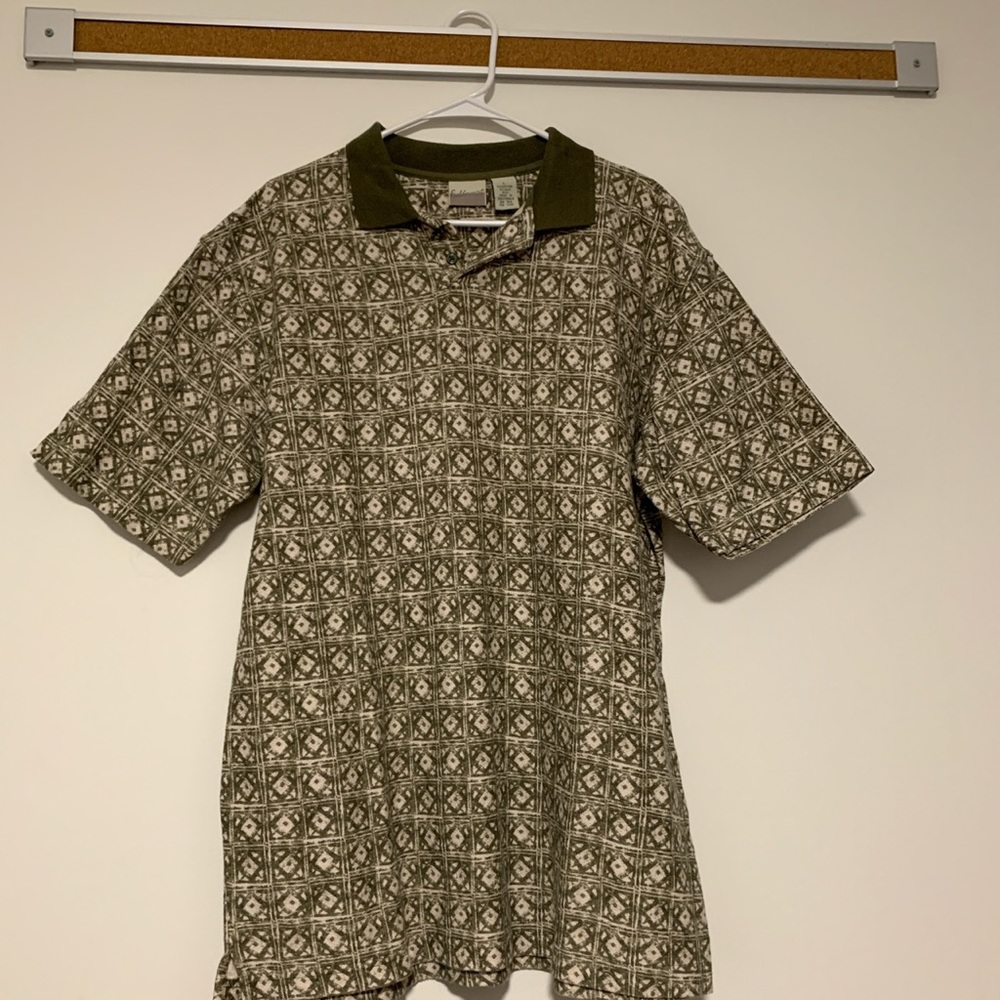 Green and beige Basic Editions collared shirt.